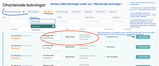 1. Kundportalen - Ohanterade bokningar
